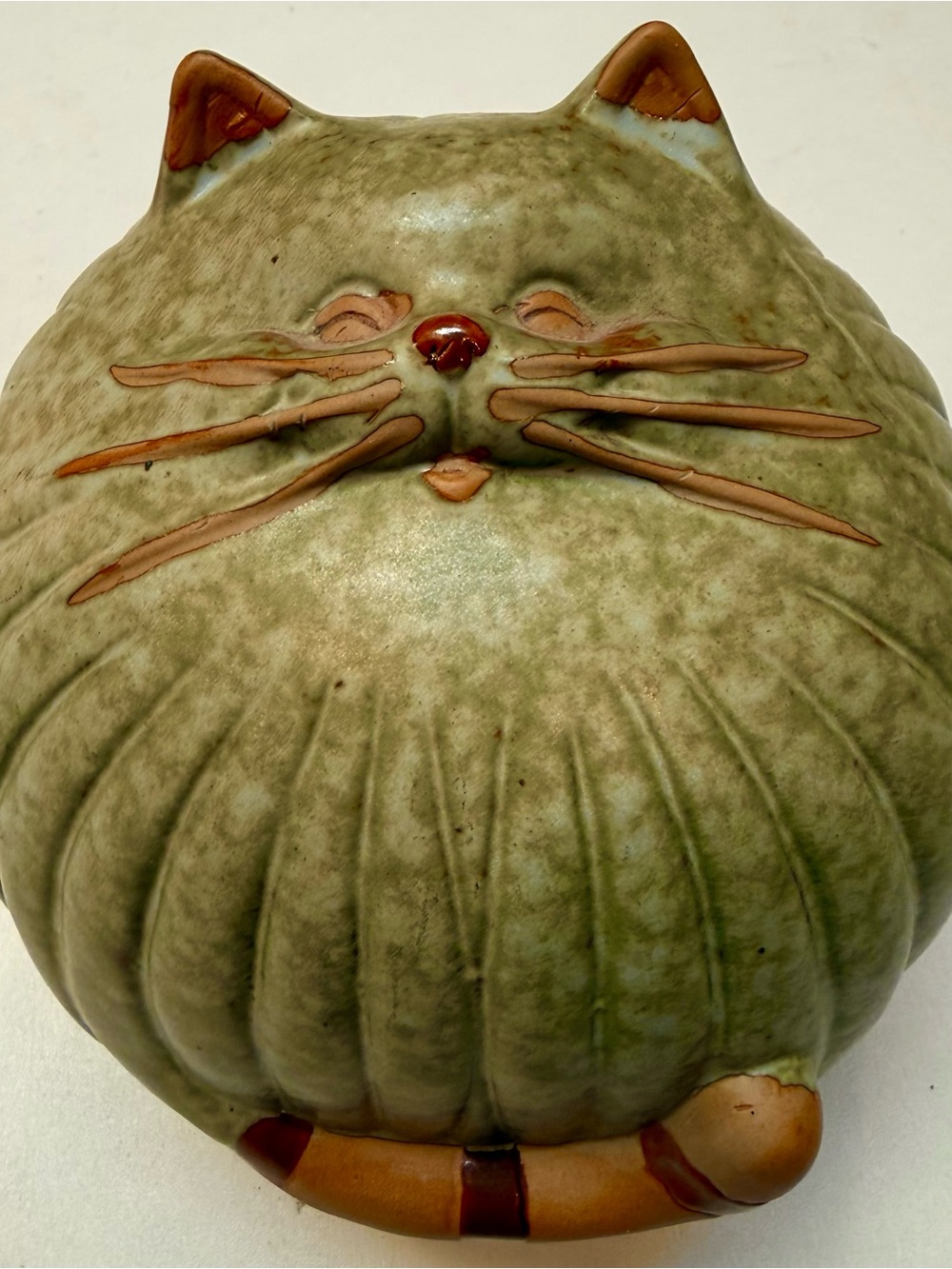 Green Ceramic Cat Figurine Decorative Pet Statue by